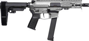 CMMG 99A290FTNG Banshee FE MkGs 9mm Luger 33+1 5" Black Nitride Threaded Barrel, M-LOK Handguard, Tungsten Cerakote Aluminum Receiver w/Picatinny Rail, Black Polymer CMMG RipBrace, CMMG Zeroed Grip