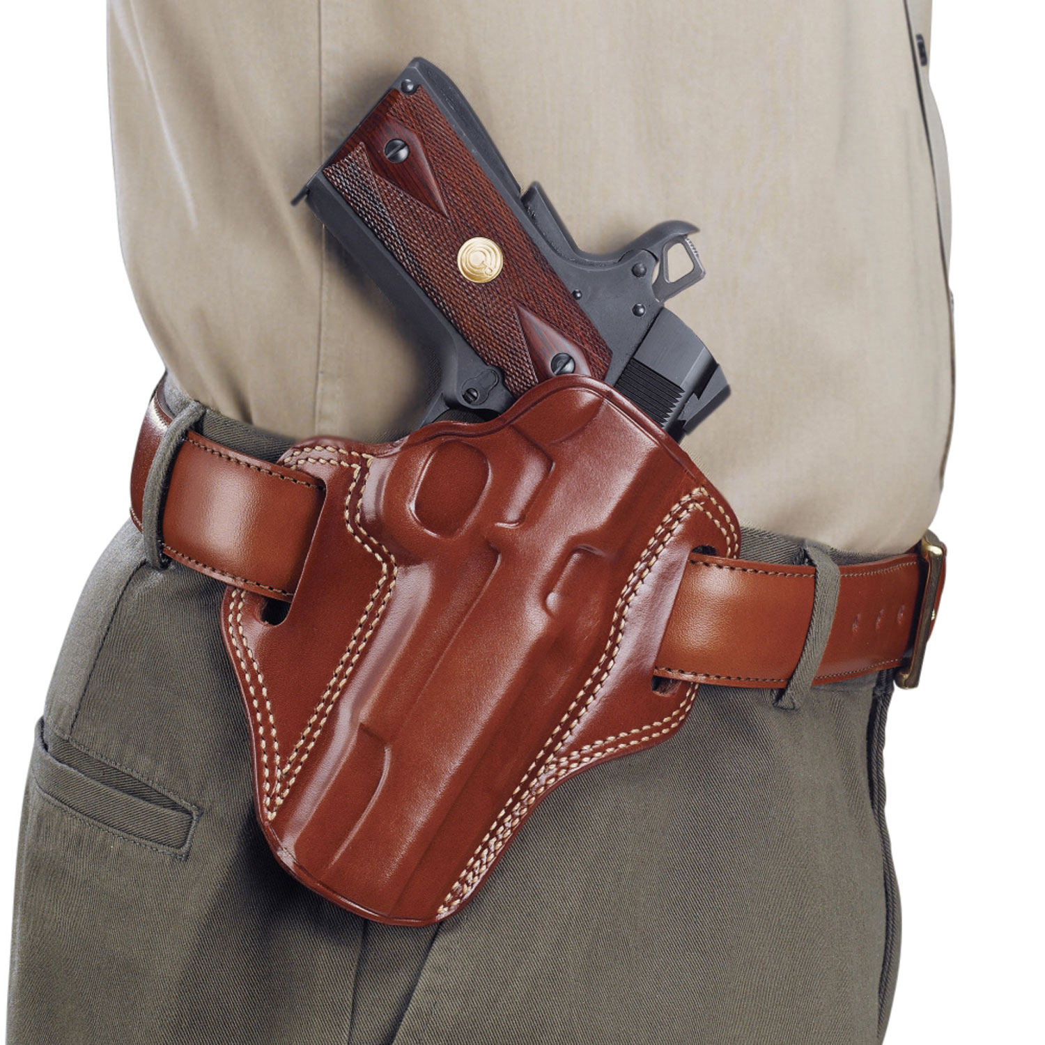 Galco CM800 Combat Master OWB Tan Leather Belt Slide Compatible w/ Glock 43/43X, Springfield Hellcat Belt 1.75" Wide Right Hand