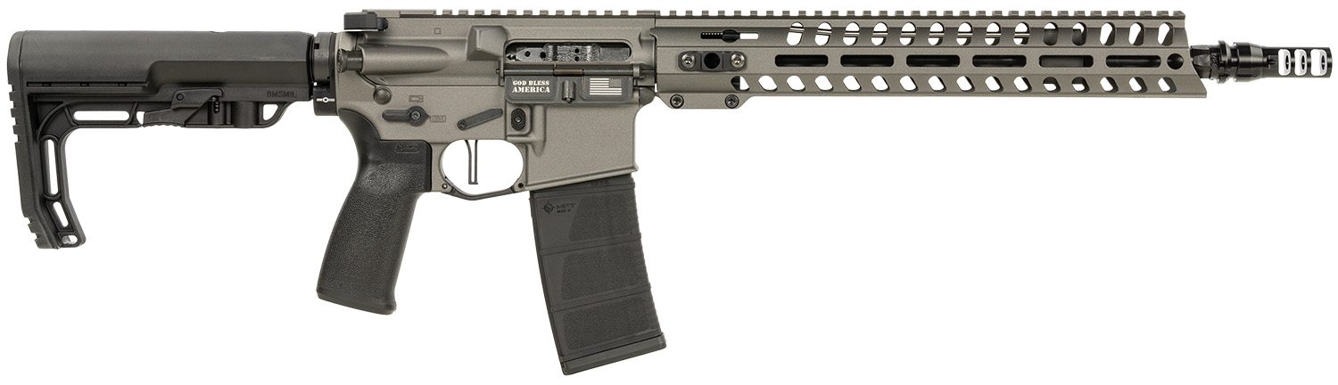 Patriot Ordnance Factory 02046 Minuteman 5.56x45mm 30+1 13.75" Black Steel Threaded Barrel, Tungsten Cerakote Receiver, 13" Renegade Rail Handguard