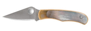 Spyderco C133AP Bug  1.25" Folding Plain Stonewashed 12C27 Sandvik Blade, Abalone/Nickel Handle