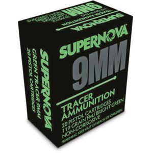 Supernova Tracer Pistol Ammunition  9mm 119 gr. FMJ Green Tracer 20 rd.