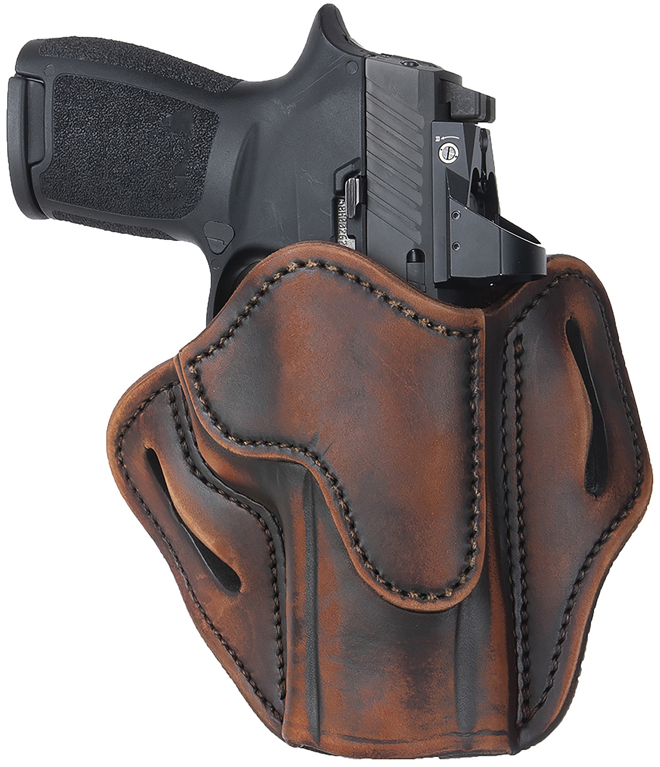 1791 Gunleather ORBH24VTGR BH2.4 Optic Ready OWB Size 2.4 Vintage Leather Belt Slide Fits Walther PPQ/Sig P320/Springfield XD-M Right Hand