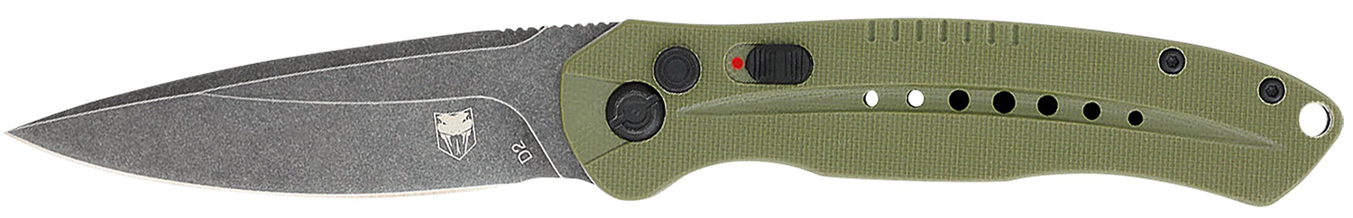 CobraTec Knives ODGDIABLOAUTO Diablo 3.50" Folding Black Stonewashed D2 Steel Blade, 4.75" OD Green Textured G10 Scales Handle