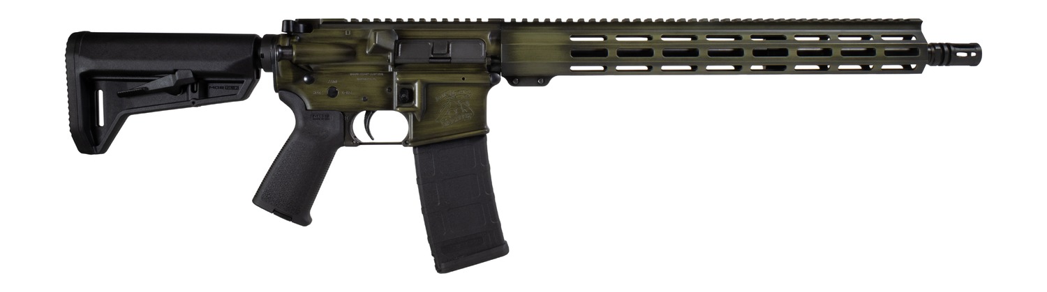 Shark Coast Tactical 300-044-1000-14 Distressed 5.56 NATO 30+1 16" Black Melonite Threaded Barrel, Green Distressed Cerakote Aluminum Receiver w/Picatinny Rail, M-LOK Handguard, Magpul MOE SL Black Po