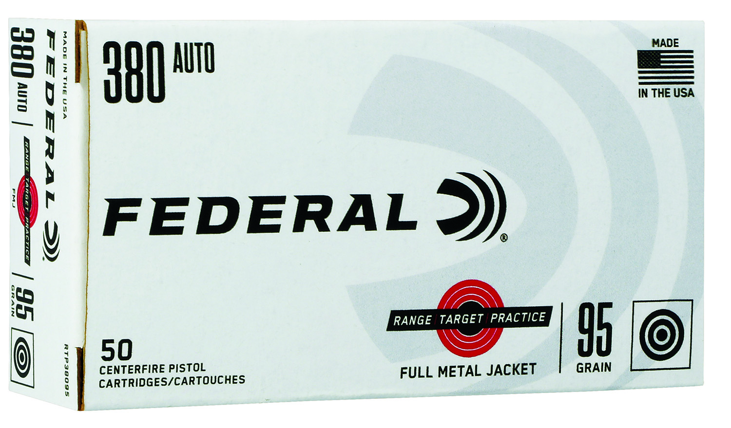 Federal RTP38095 Range & Target 380ACP 95gr Full Metal Jacket 50 Per Box/20 Case