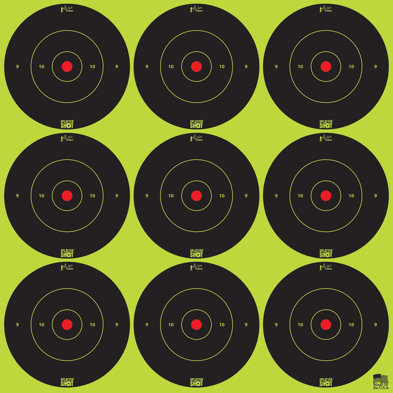 Pro-Shot 2BGREEN108 SplatterShot Self-Adhesive Paper Black/Green 2" Bullseye 12Pack/108Targets
