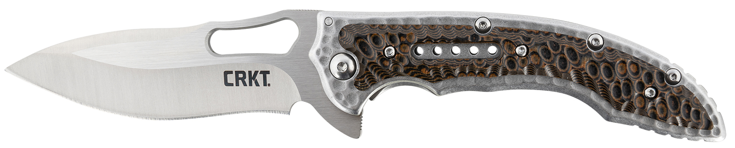CRKT 5470 Fossil  3.96" Folding Drop Point Plain Satin 8Cr13MoV SS Blade/ Brown G10/SS Handle Includes Pocket Clip