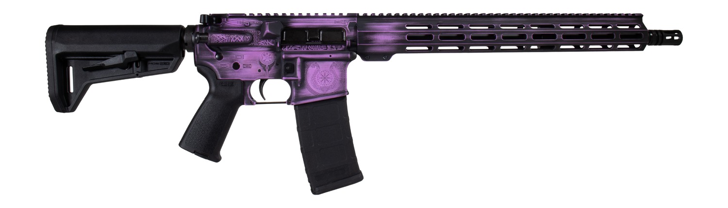 Shark Coast Tactical 300-133-1000-25 Valkyrie 5.56 NATO 30+1 16" Black Melonite Threaded Barrel, Distressed Purple Cerakote w/Norse Engraving Aluminum Receiver w/Picatinny Rail, M-LOK Handguard, Magpu