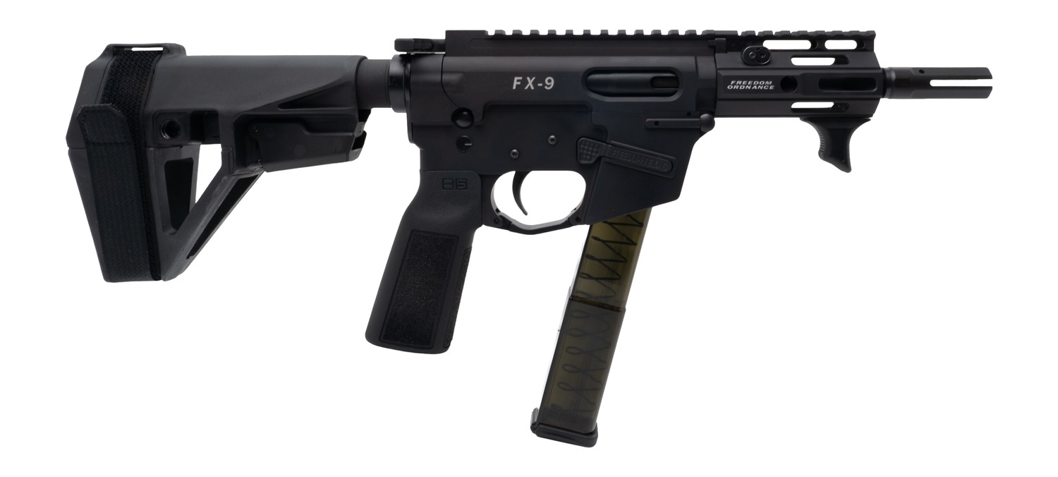 Freedom Ordance FX9P4E-BLK FX9P Elite 9mm Luger 4" Black Nitride Threaded Barrel, Black Anodized Aluminum Receiver w/Picatinny Rail, M-LOK Handguard, Black Polymer SB Tactical SBA5 Brace, Black Polyme