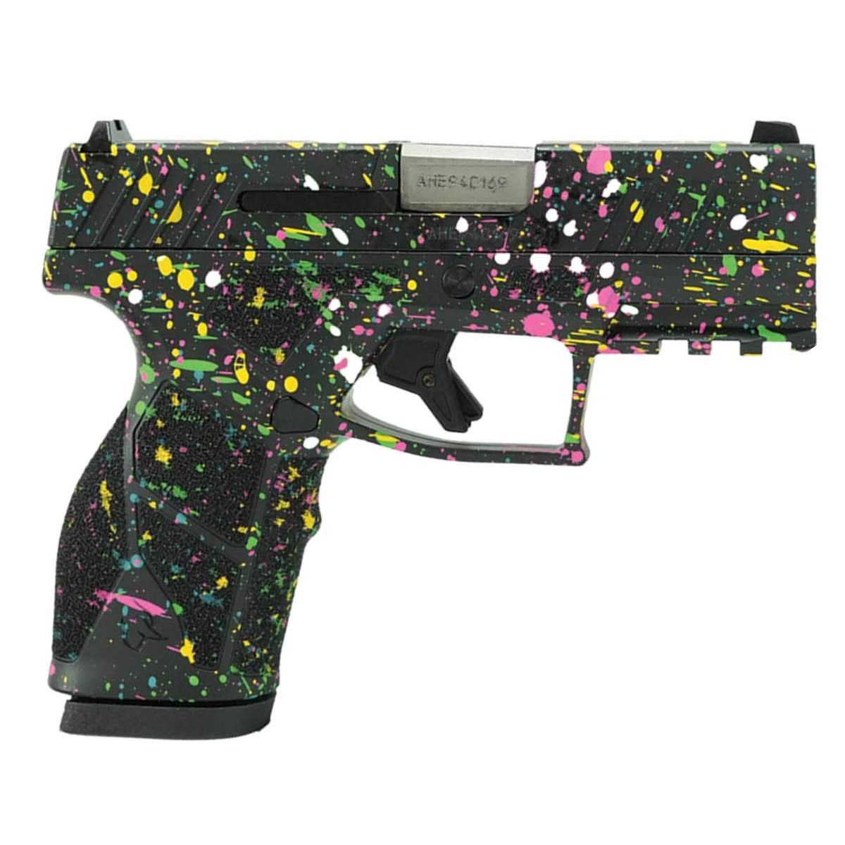https3A2F2Fmedia.chattanoogashooting.com2Fimages2Fproduct2FTX1GX293180SP2Ftaurus_gx2_multi_color_paint_splatter_handgun_9mm_luger_13rd_magazines_2_3_38_barrel_custom_frame_slide_tx1gx293180sp_right.jpg